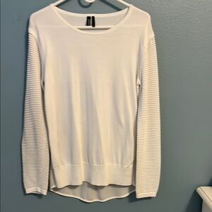 White Long Sleeve Top with textured Sleeve and sheer back